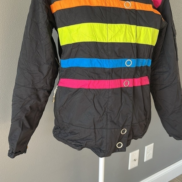 Obermeyer Niki Striped Ski Jacket Black Zip and Snap Closure - Picture 3 of 13